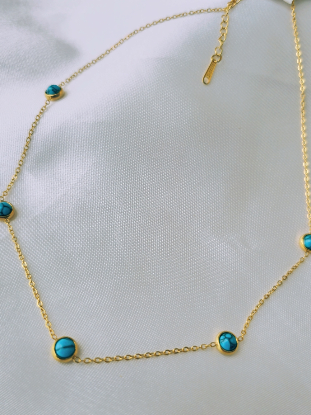 18K Gold Plated Chain Necklace with Blue Turquoise Accents